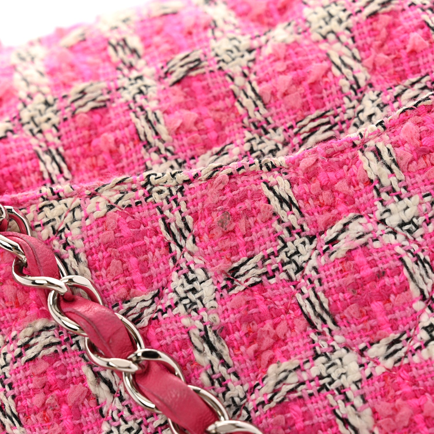 Chanel Tweed Quilted Medium Double Flap Hot Pink 13 of 13