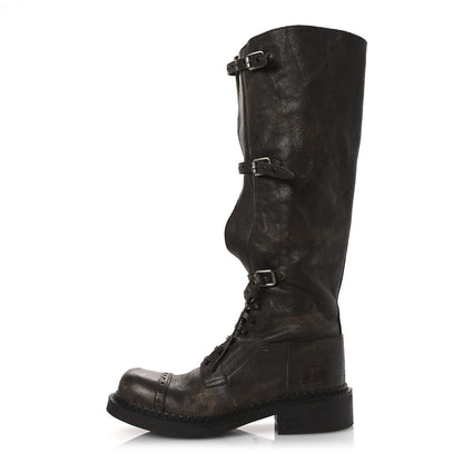Miu Miu Antique Calfskin Buckle Boots 36.5 Cacao 1 of 14