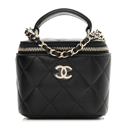 Chanel Lambskin Quilted Top Handle Mini Vanity Case With Chain Black 1 of 10