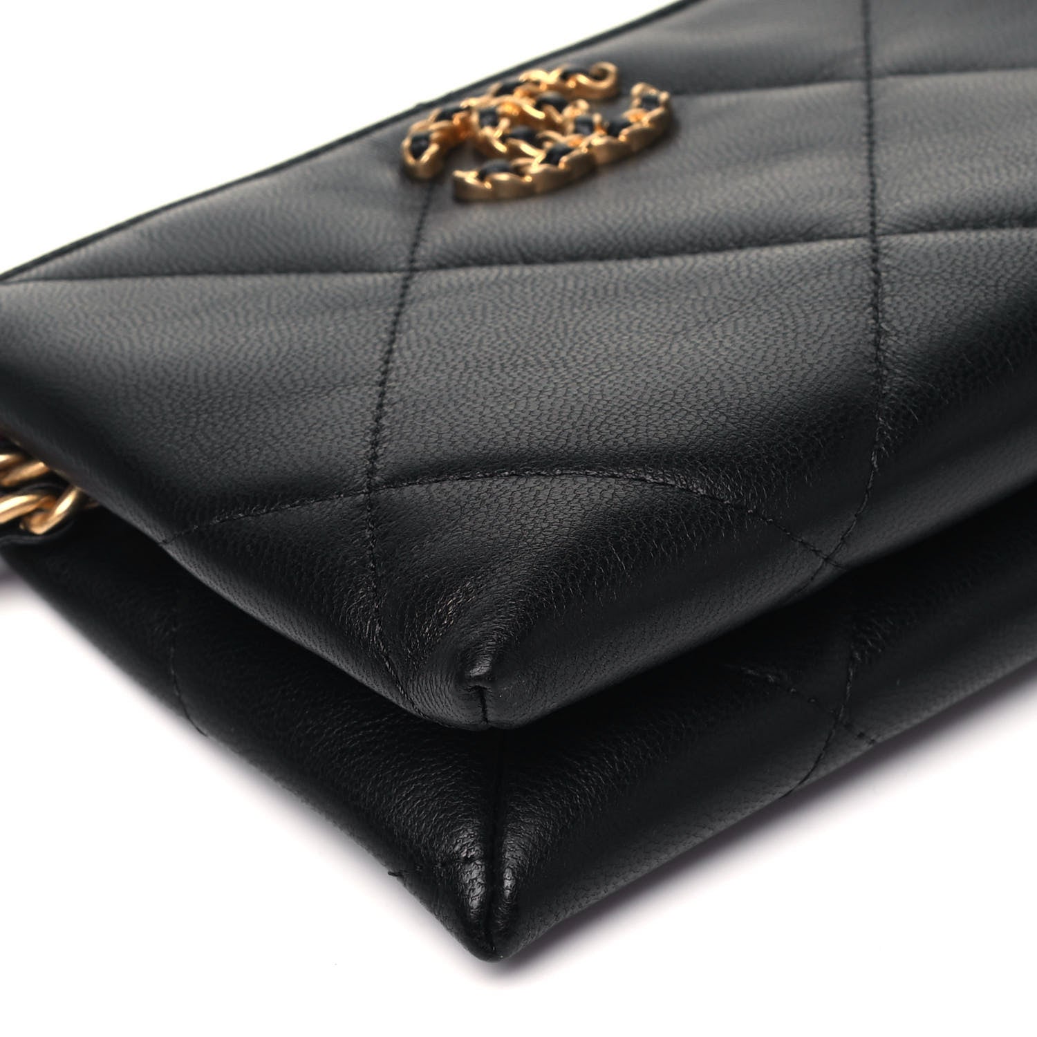 Chanel Shiny Goatskin Quilted Small Chanel 19 Pouch With Handle Black 8 of 11
