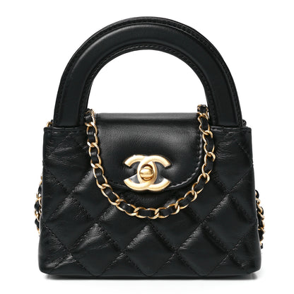 Chanel Shiny Aged Calfskin Quilted Mini Nano Kelly Shopper Black 1 of 12