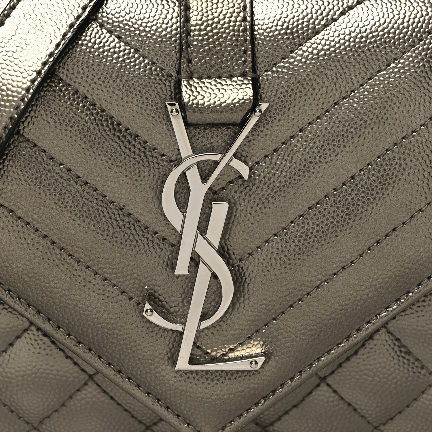 Saint Laurent Metallic Grain De Poudre Textured Mixed Matelasse Triquilt Small Monogram Satchel Piombo 7 of 9