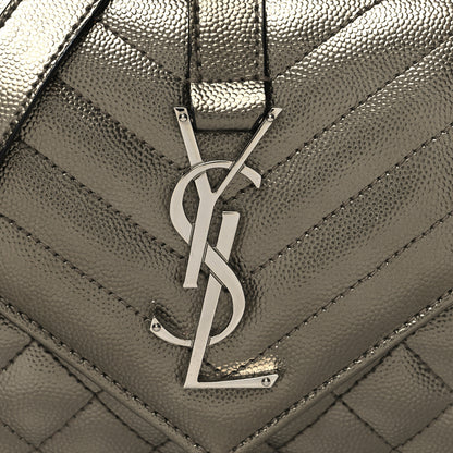 Saint Laurent Metallic Grain De Poudre Textured Mixed Matelasse Triquilt Small Monogram Satchel Piombo 7 of 9
