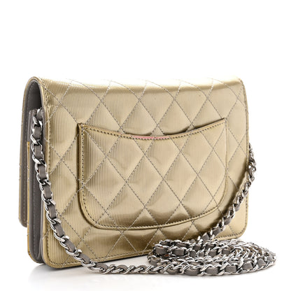 Chanel Striated Patent Quilted Wallet On Chain WOC Beige 3 of 12