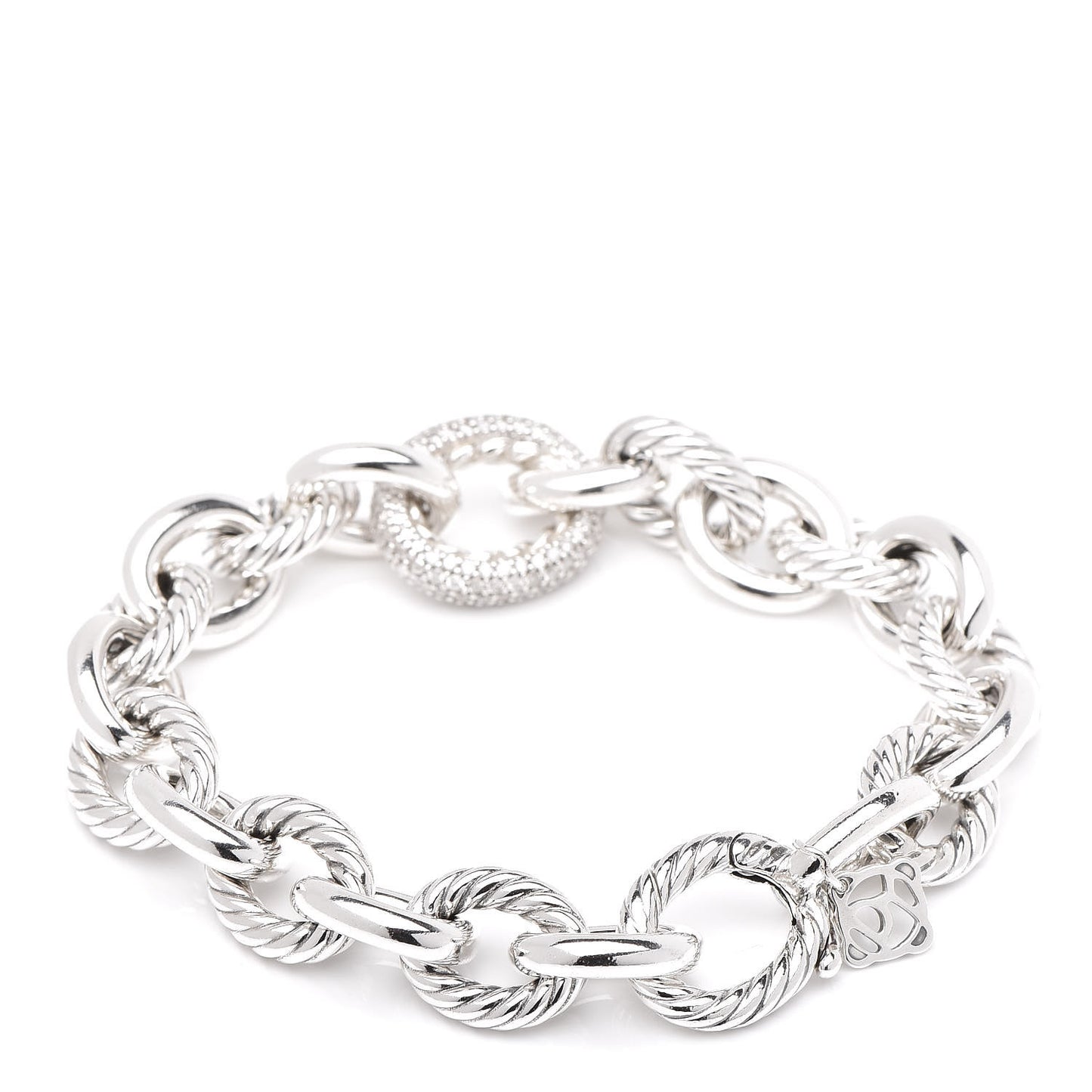 Sterling Silver Diamond 15mm Large Oval Link Bracelet