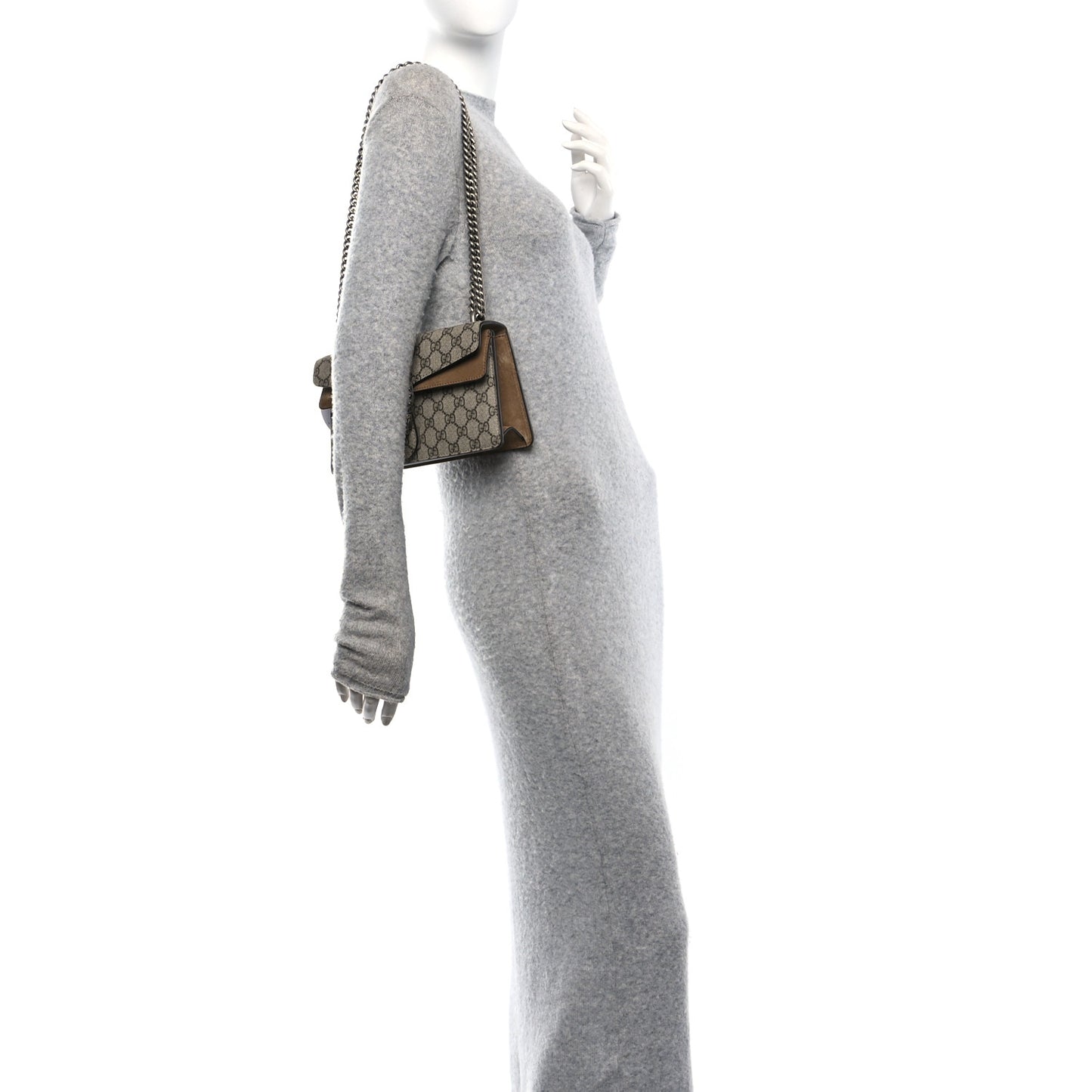 GG Supreme Monogram Suede Crystal Small Dionysus Shoulder Bag Beige Ebony Taupe