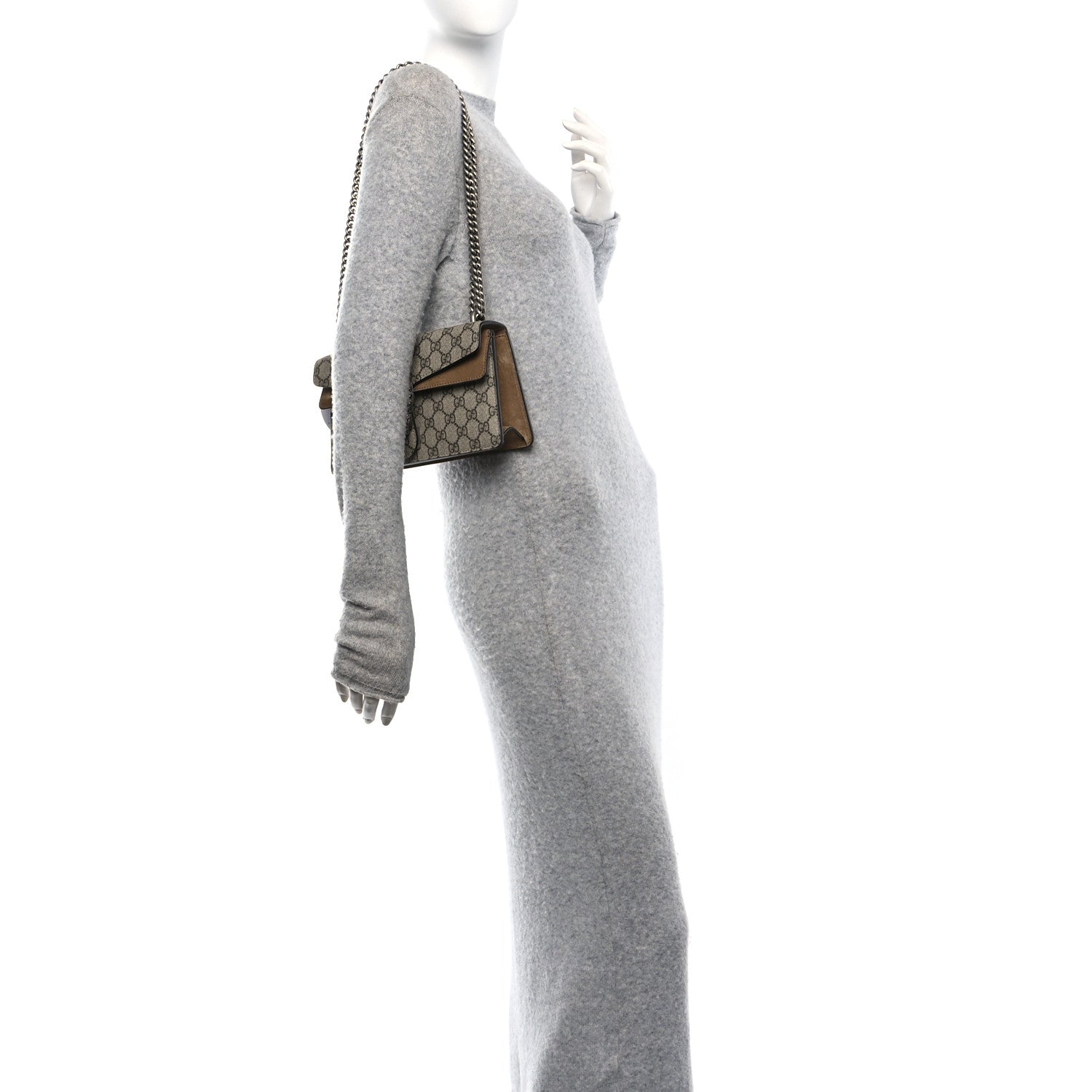 Gucci GG Supreme Monogram Suede Crystal Small Dionysus Shoulder Bag Beige Ebony Taupe 2 of 10
