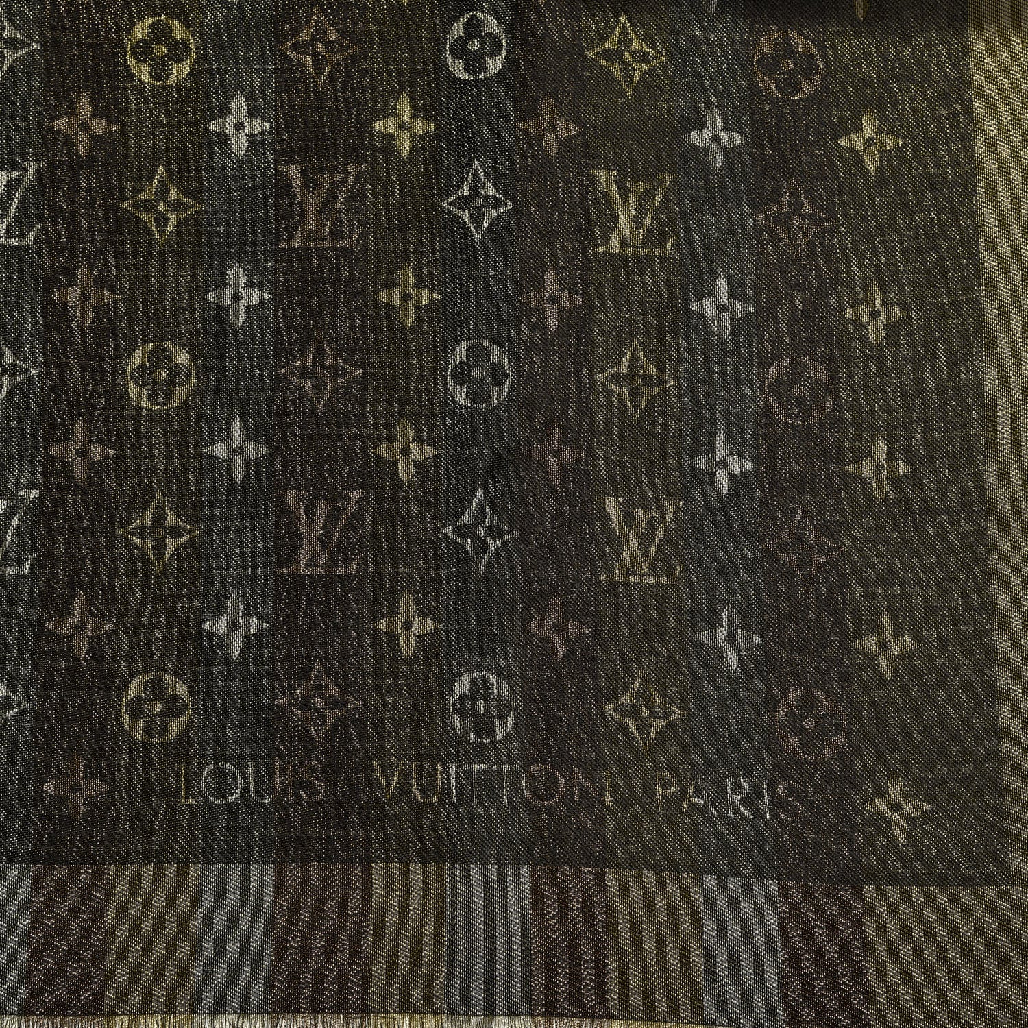 Louis Vuitton Silk Lurex Wool So Shine Monogram Shawl Black 2 of 3
