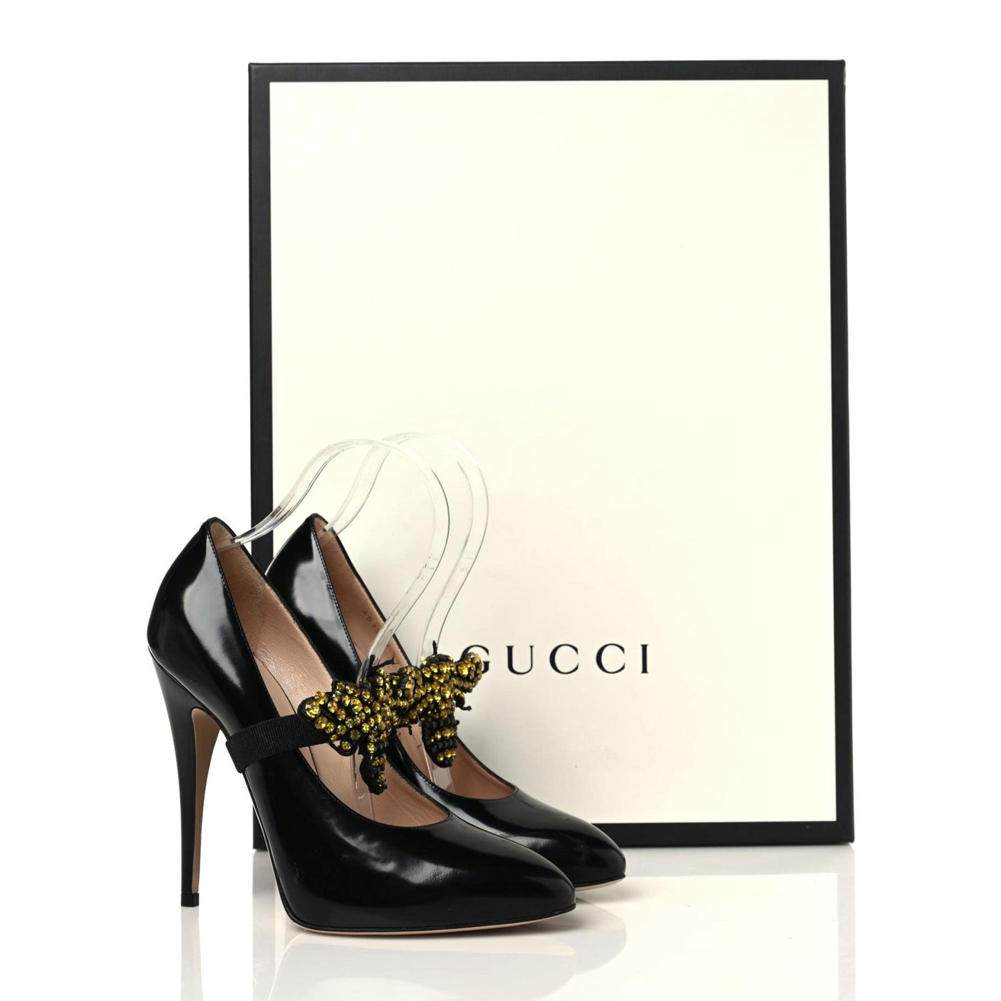Polished Calfskin Removable Bee Elaisa Platform High Heel Pumps 37 Black