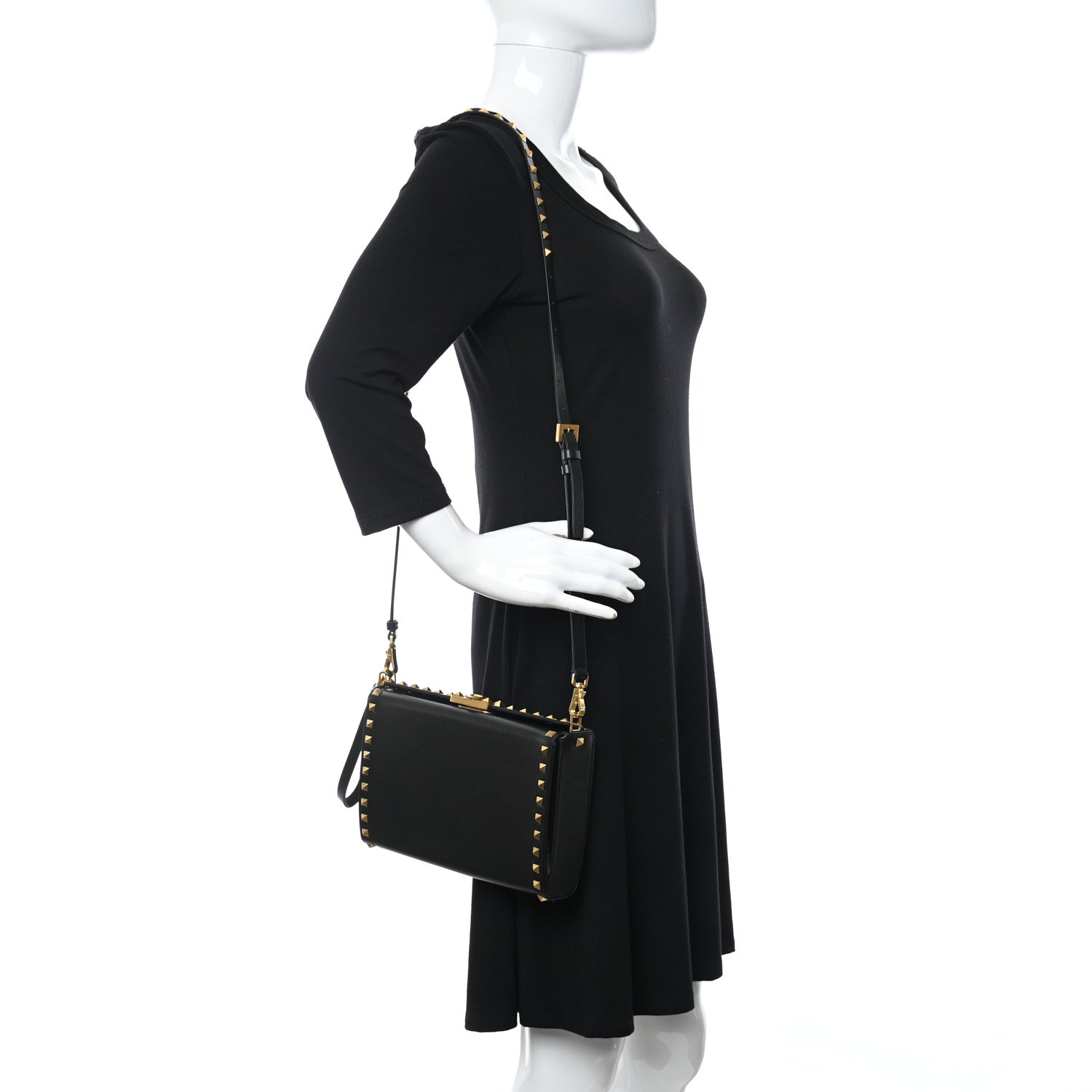 Valentino Garavani Grainy Calfskin Rockstud Alcove Clutch Black 2 of 10