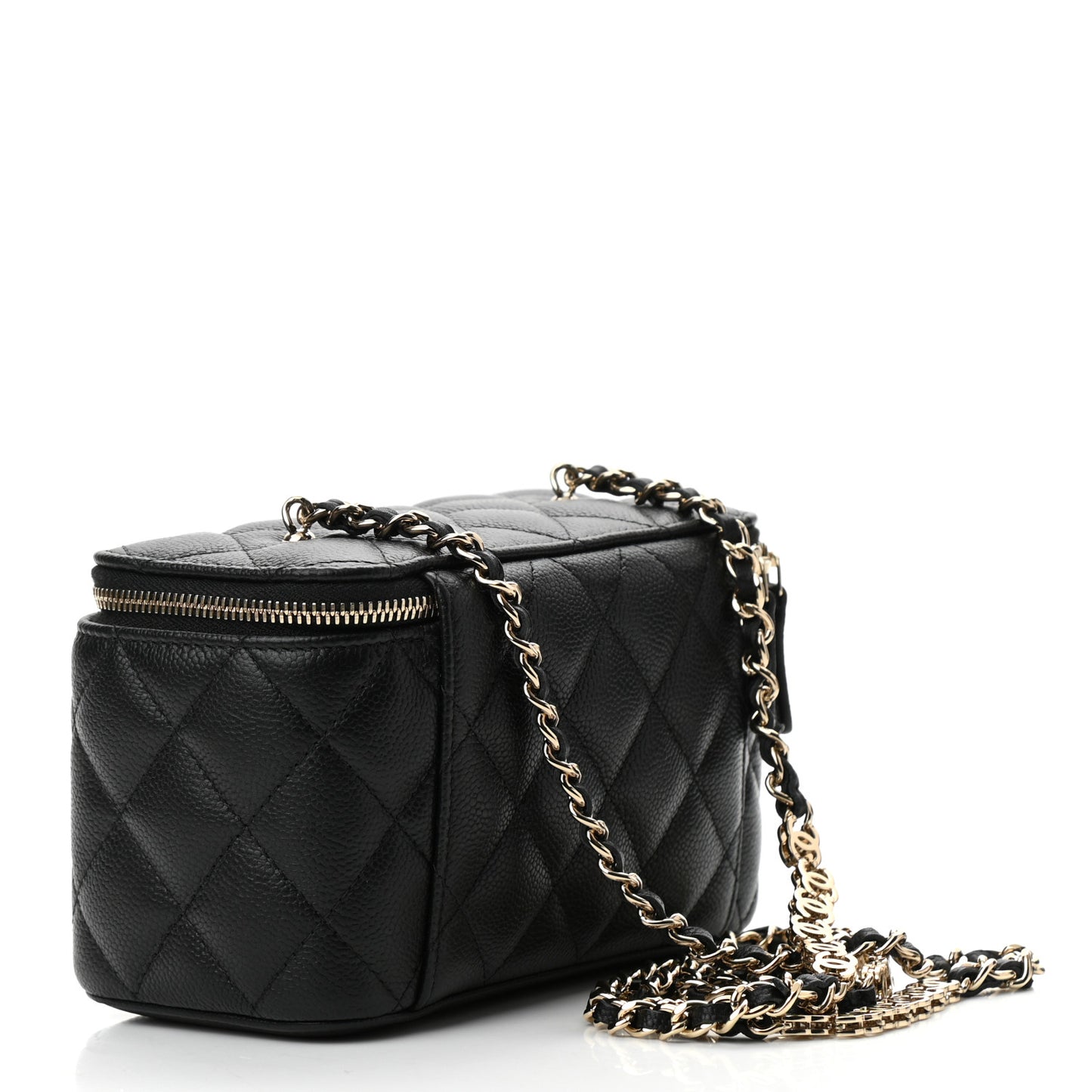 Caviar Quilted Small Vanity Case With Chain Black