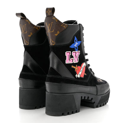 Louis Vuitton Suede Calfskin Monogram LV Black Heart Laureate Platform Desert Boots 37.5 Black 4 of 8