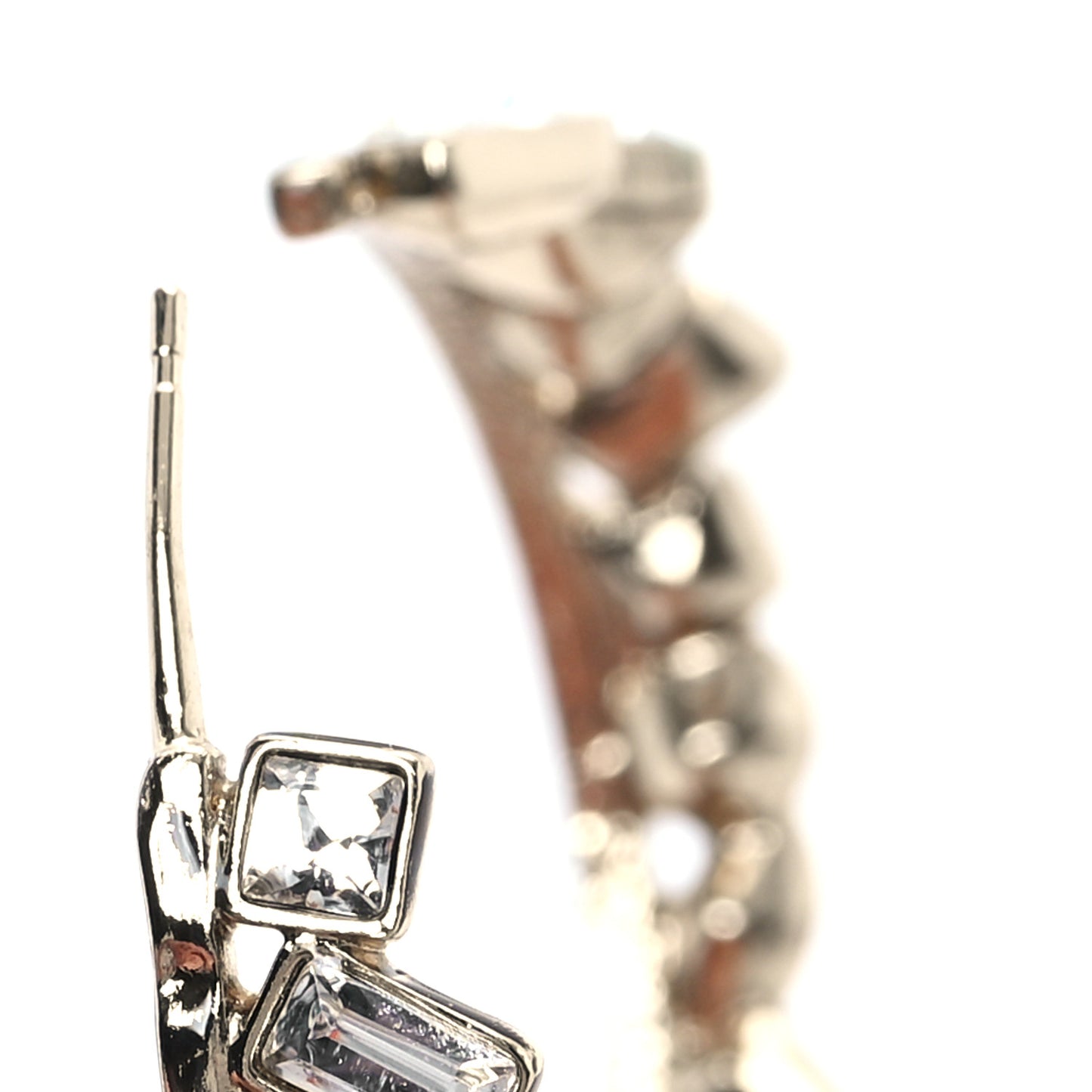 Metal Crystal CC Hoop Earrings Gold