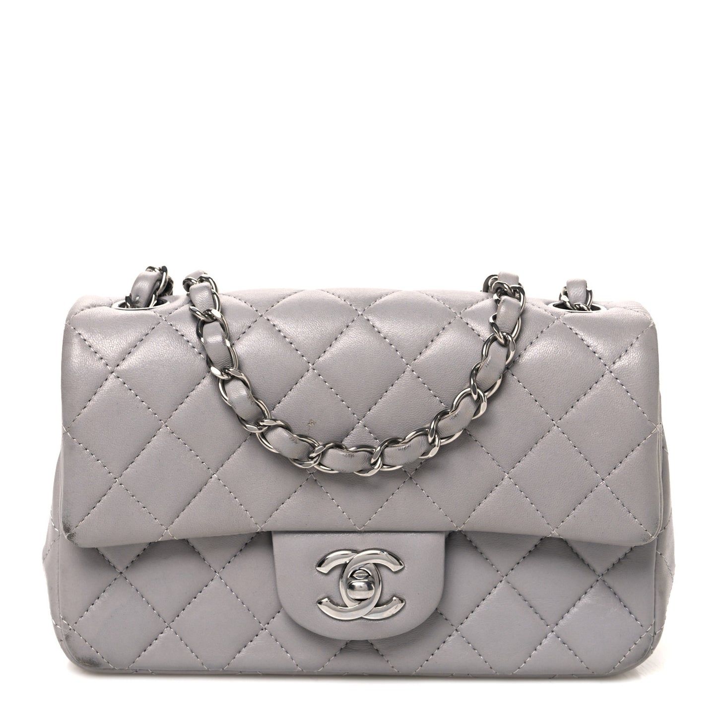 Lambskin Quilted Mini Rectangular Flap Grey