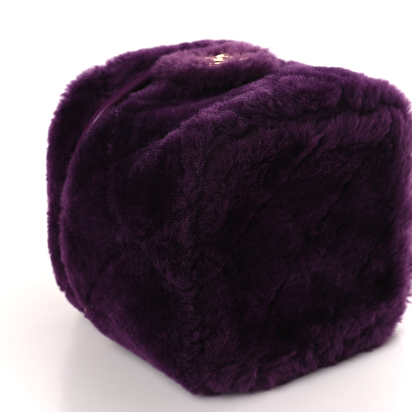 Shearling Lambskin Quilted Small Vanity Case Purple