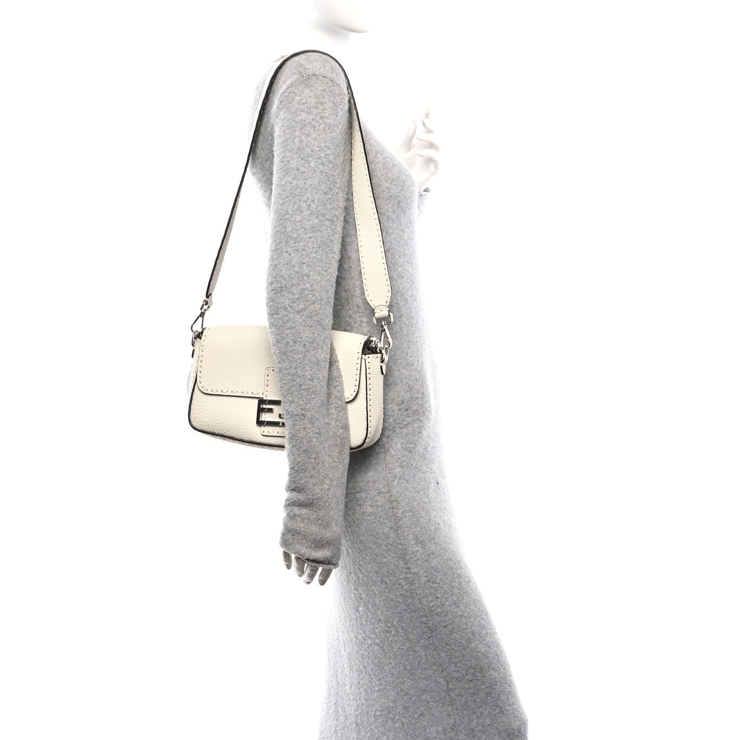 Cuoio Roma Sellerissima Nappa Sintetica Tape Stitch Baguette Bianco Ice