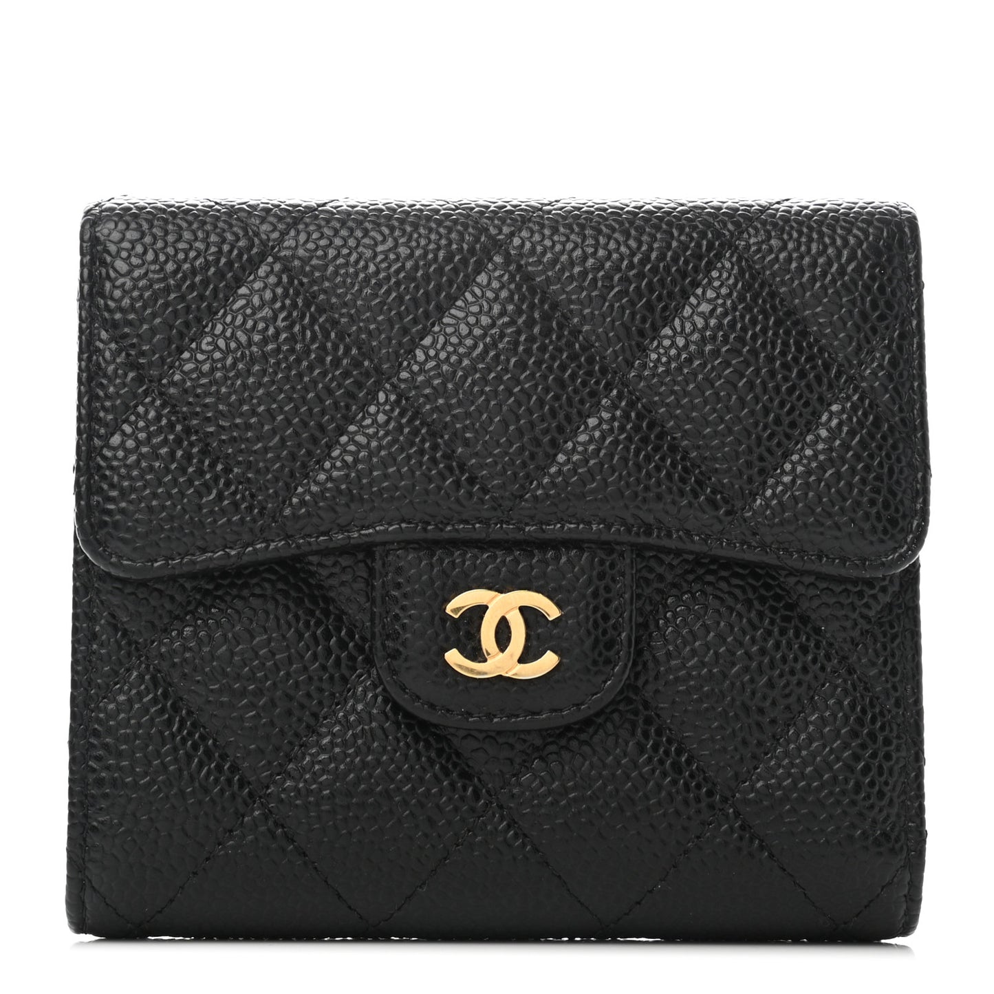 Caviar Quilted Compact Flap Wallet Black