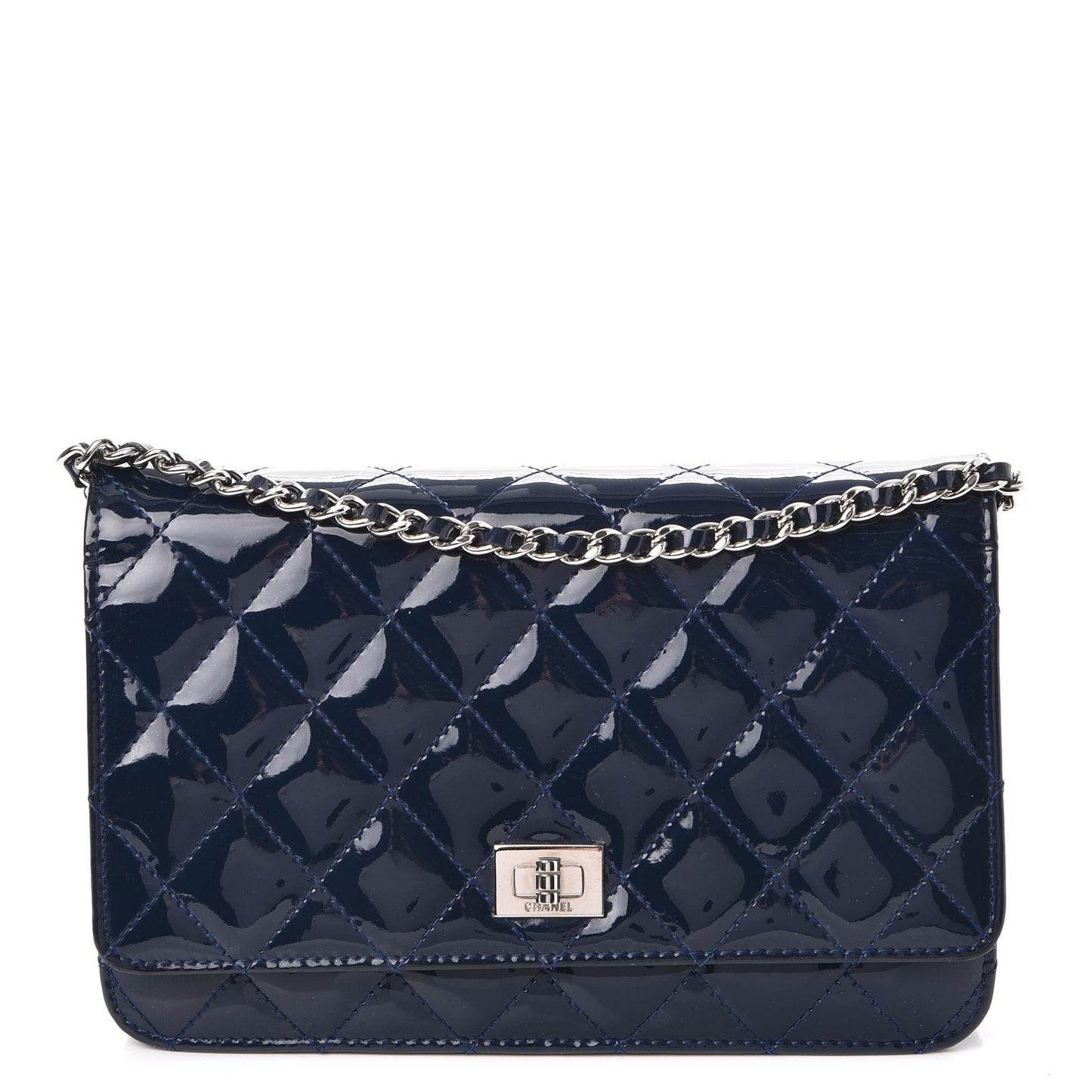 Patent Calfskin Quilted Reissue Wallet On Chain WOC Dark Navy Blue