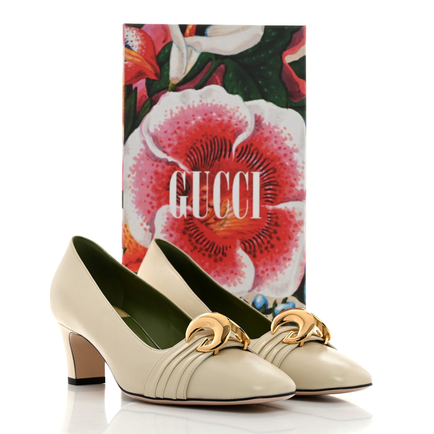 Gucci Malaga Kid Half Moon GG Square Toe Pumps 38.5 Vintage White 9 of 9