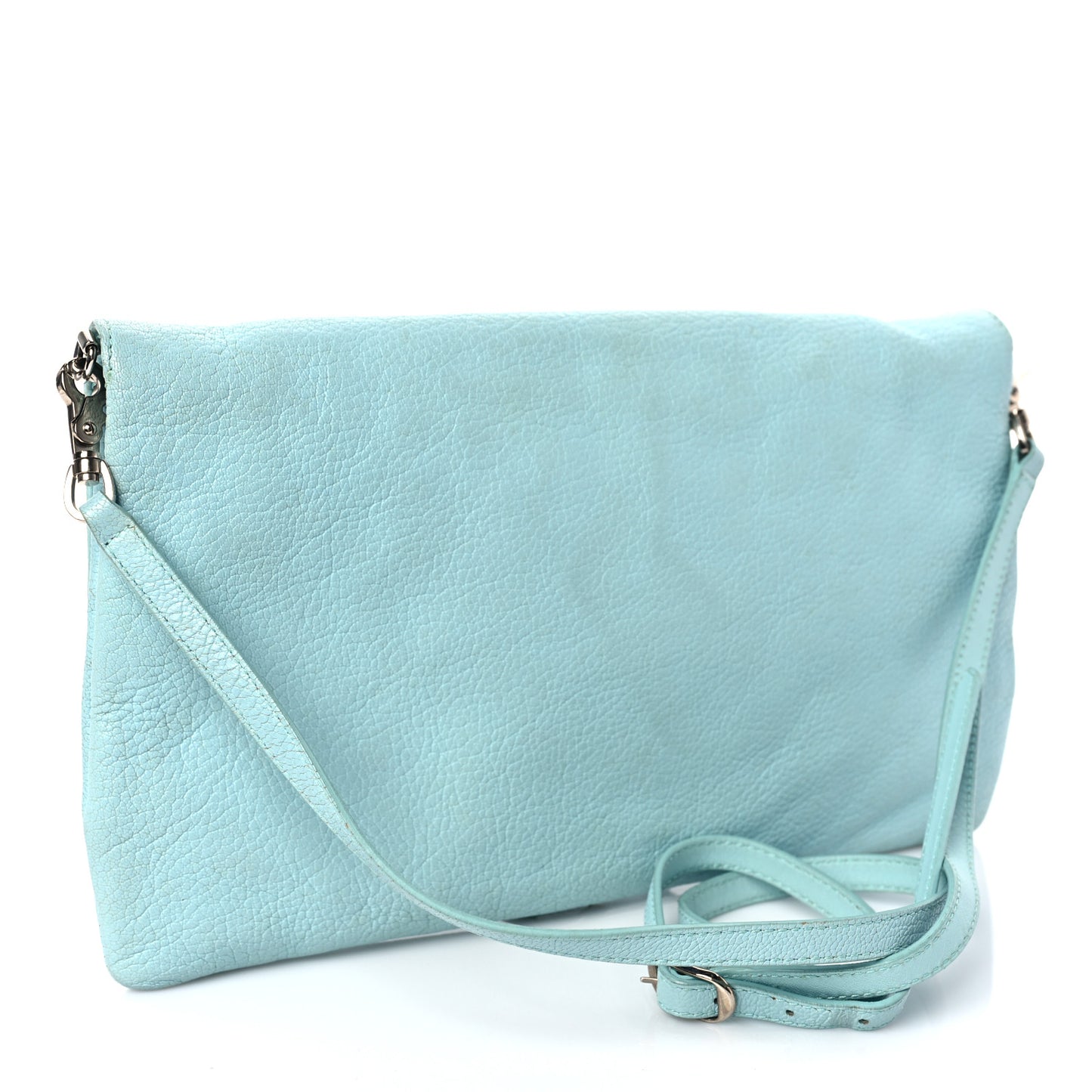 Chevre Silver Metallic Edge Hardware Envelope Clutch Bleu Maldives