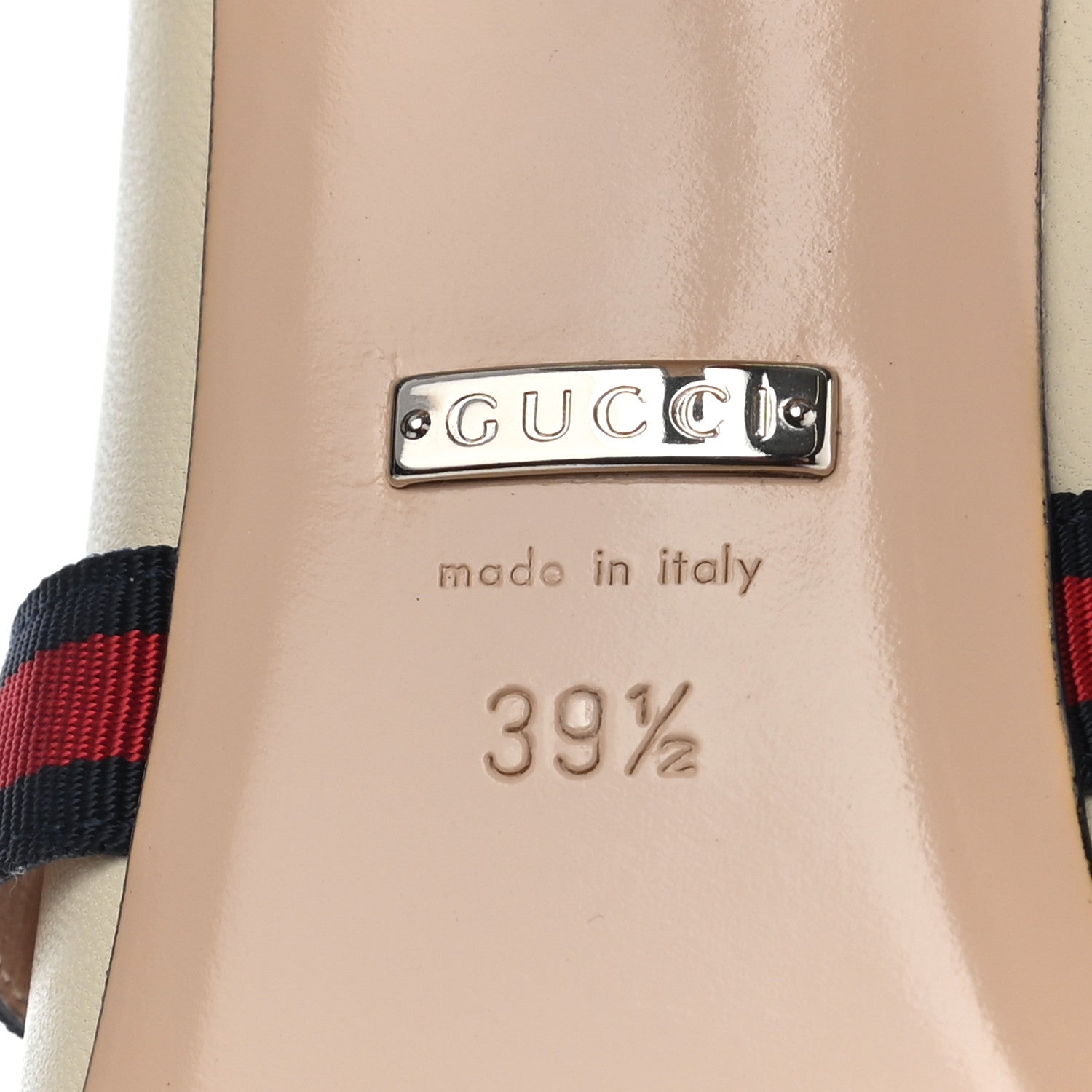 Gucci Malaga Kid Sylvie Web Cross Strap Mid-Heel Slides 39.5 Vintage White 9 of 10
