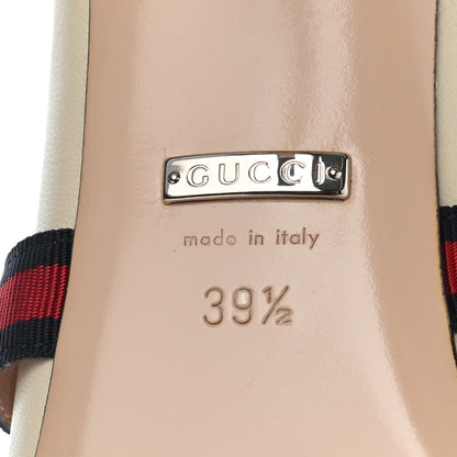 Gucci Malaga Kid Sylvie Web Cross Strap Mid-Heel Slides 39.5 Vintage White 9 of 10