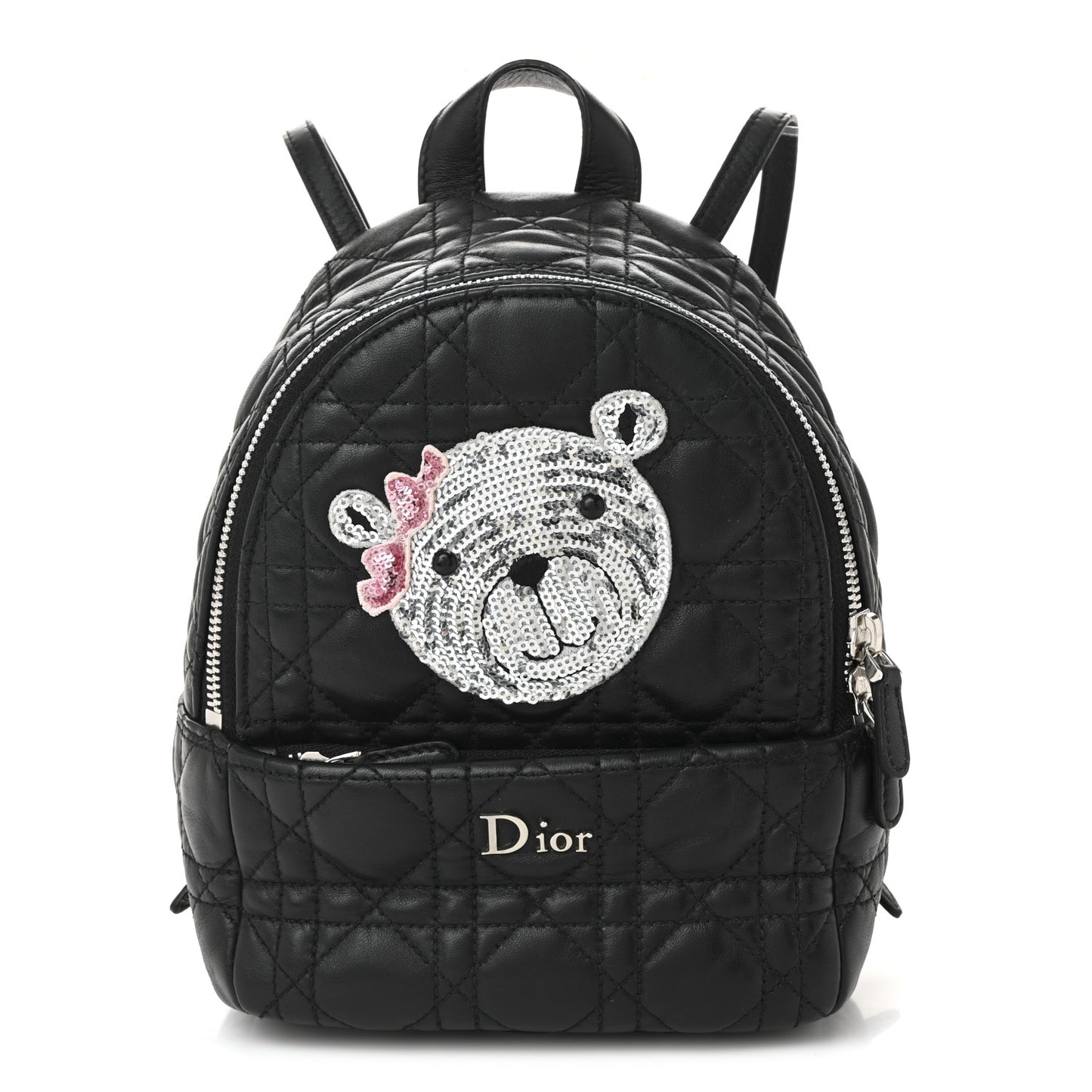 Lambskin Cannage Sequin Bear Mini Backpack Black