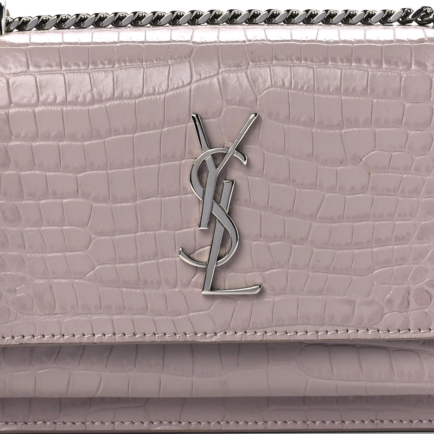 Saint Laurent Calfskin Crocodile Embossed Monogram Sunset Chain Wallet Marble Pink 7 of 11