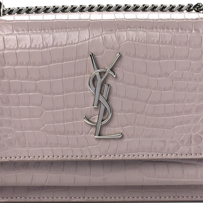 Saint Laurent Calfskin Crocodile Embossed Monogram Sunset Chain Wallet Marble Pink 7 of 11