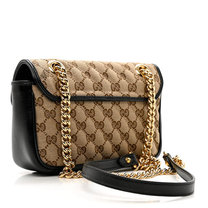 Gucci Monogram Matelasse Diagonal Mini GG Marmont Shoulder Bag Beige Black 3 of 9