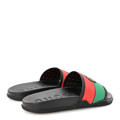 Gucci Rubber Web Womens Interlocking G Slide Sandals 39 Black Green Red 5 of 8