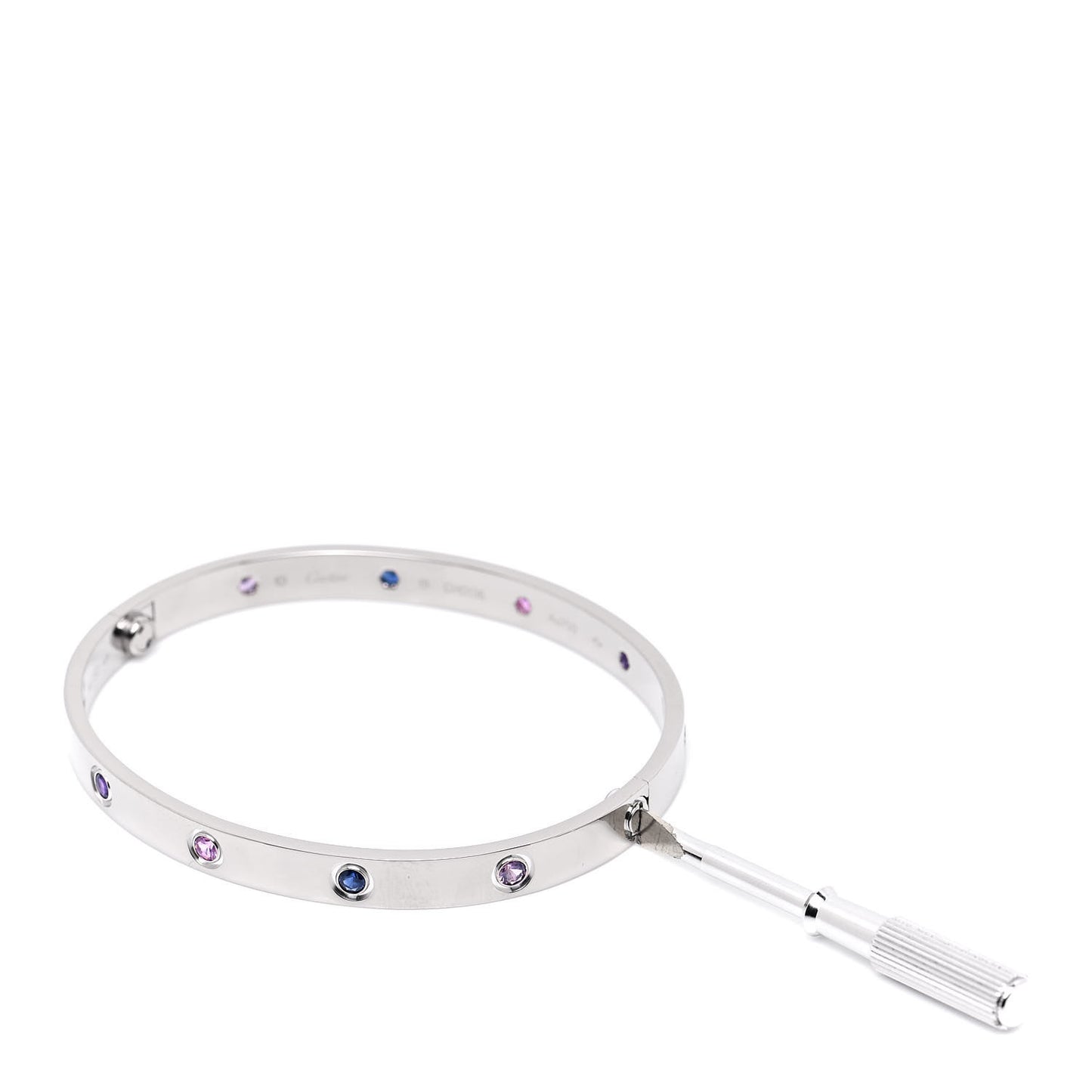 18K White Gold Aquamarine Sapphire Spinel Amethyst LOVE Bracelet 19