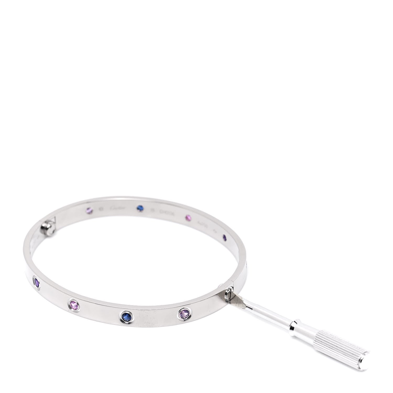 Cartier 18K White Gold Aquamarine Sapphire Spinel Amethyst LOVE Bracelet 19 5 of 6