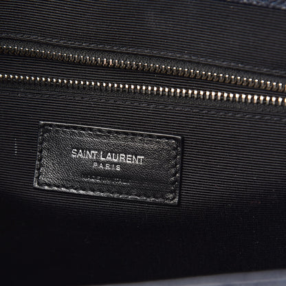 Saint Laurent Grain De Poudre Large Tri-Quilt Monogram Satchel Deep Marine 6 of 9