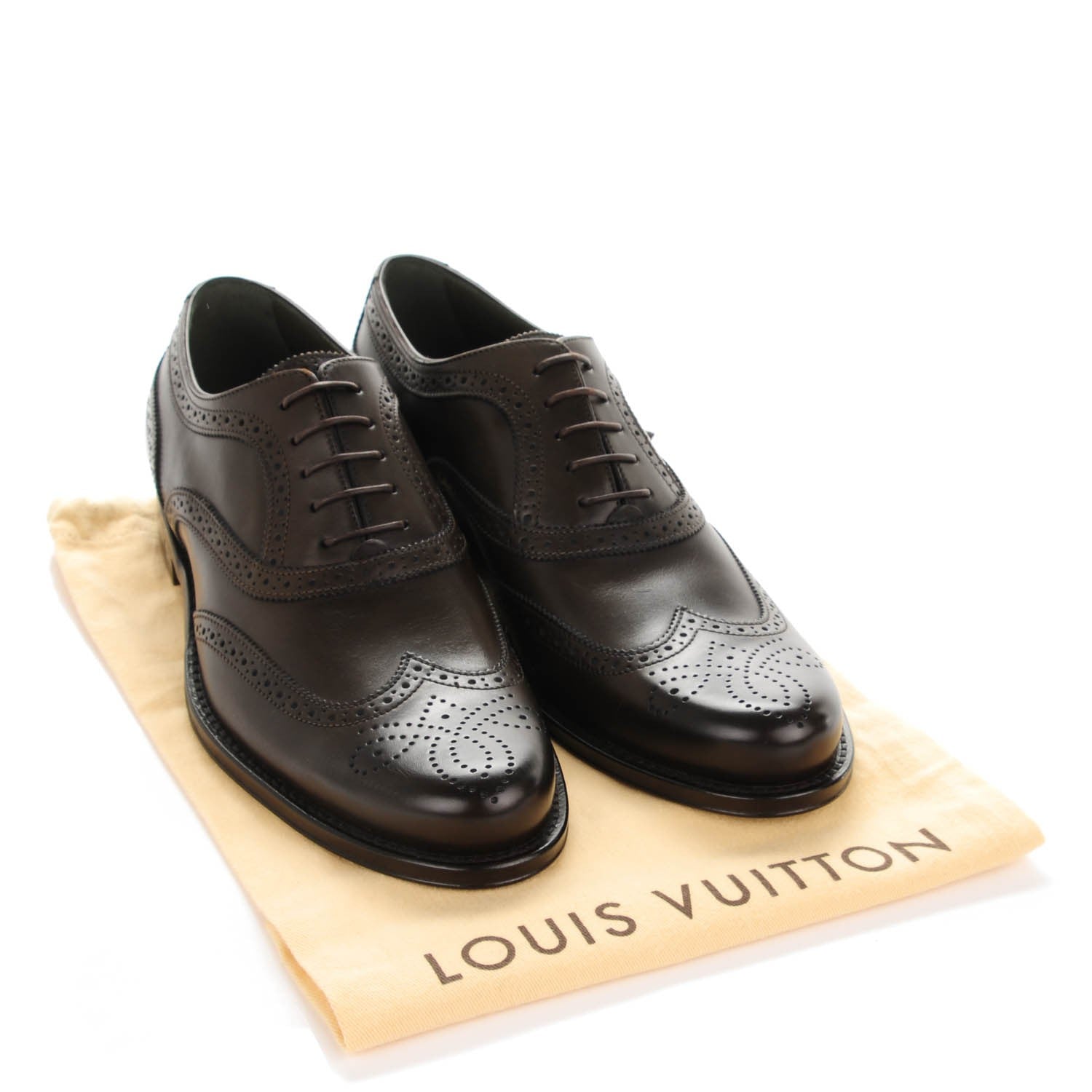 Louis Vuitton Calfskin Mens Wingtip Oxfords 6.5 Dark Brown 9 of 9