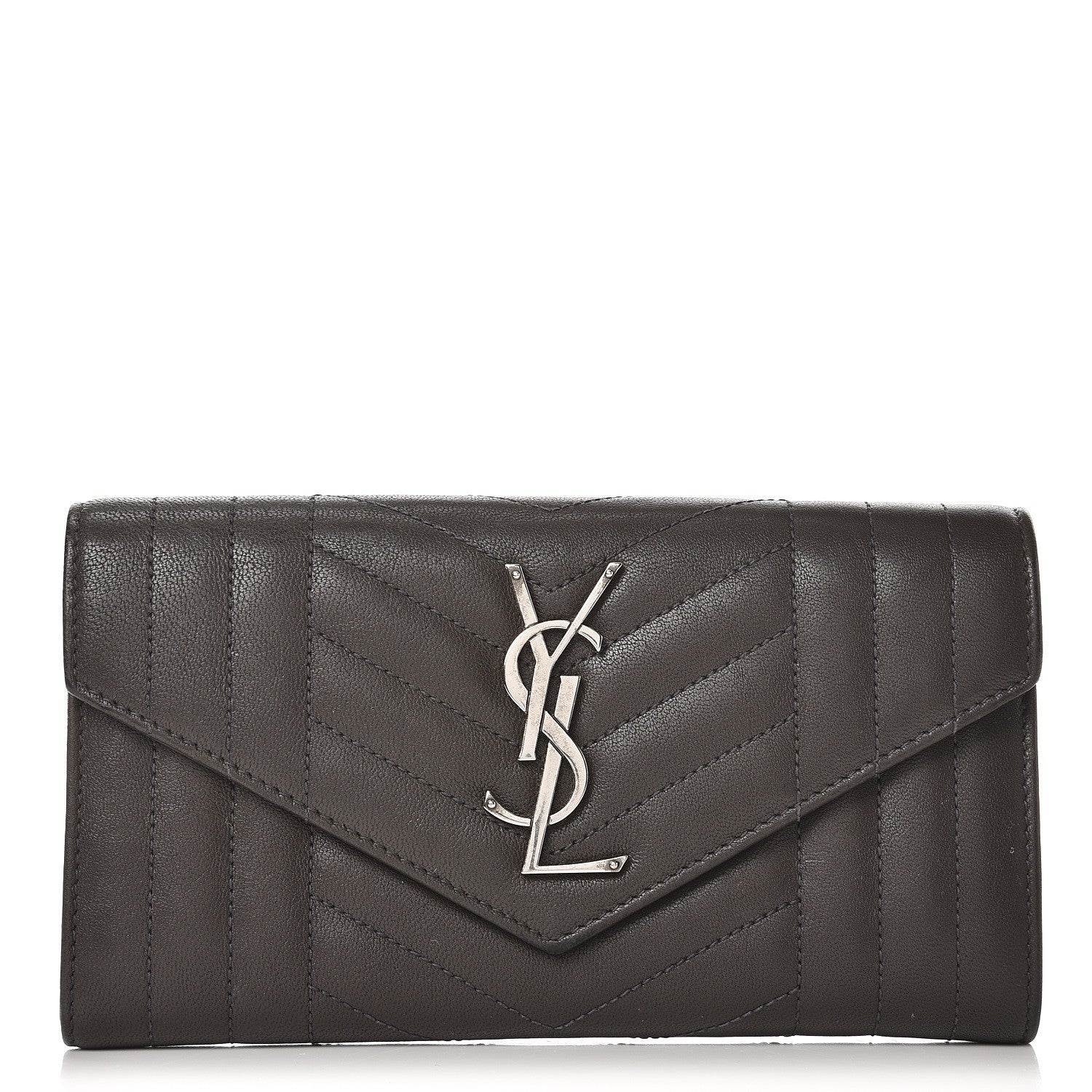 Saint Laurent Lambskin Mixed Matelasse Quilted Large Monogram Envelope Wallet Coal 1 of 8