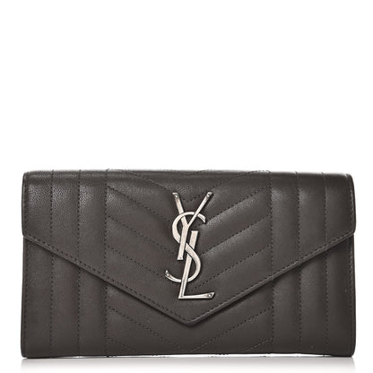 Saint Laurent Lambskin Mixed Matelasse Quilted Large Monogram Envelope Wallet Coal 1 of 8