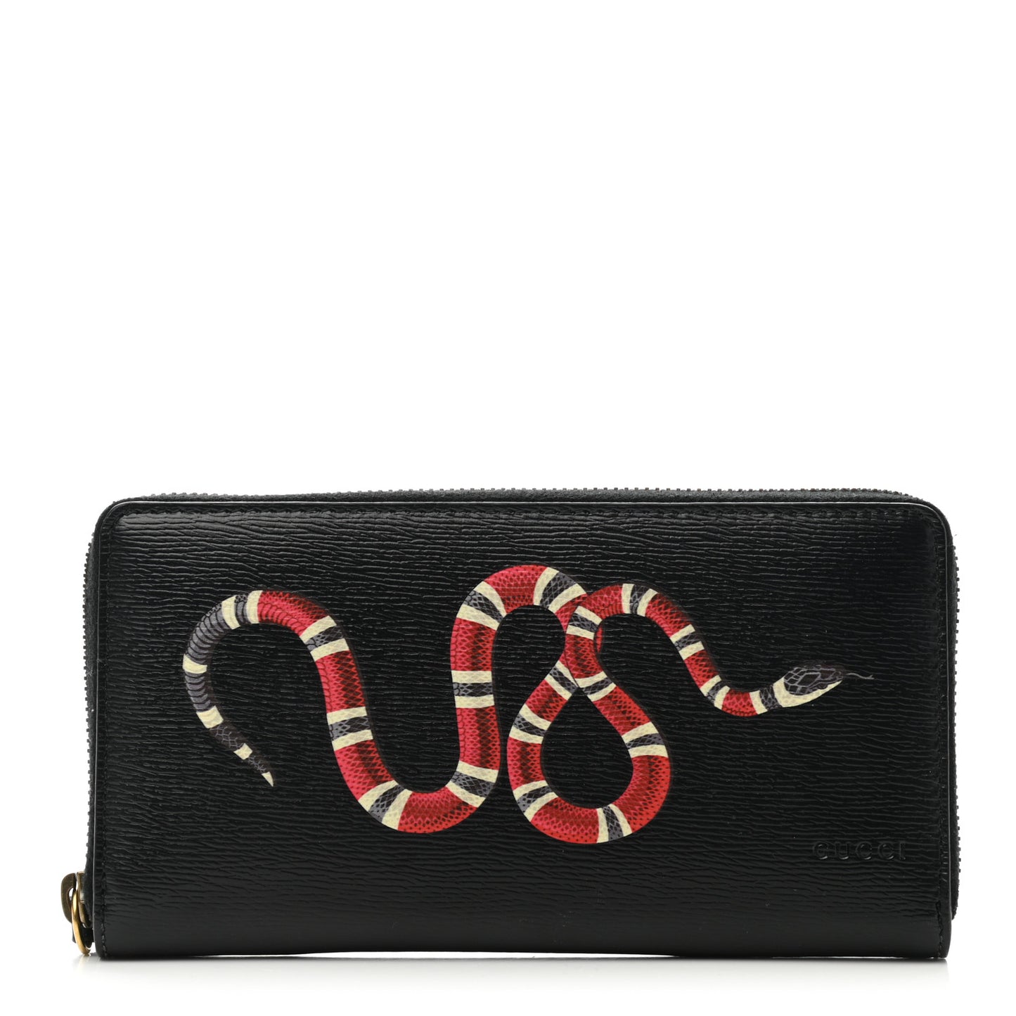 Calfskin Kingsnake Zip Around Wallet Black