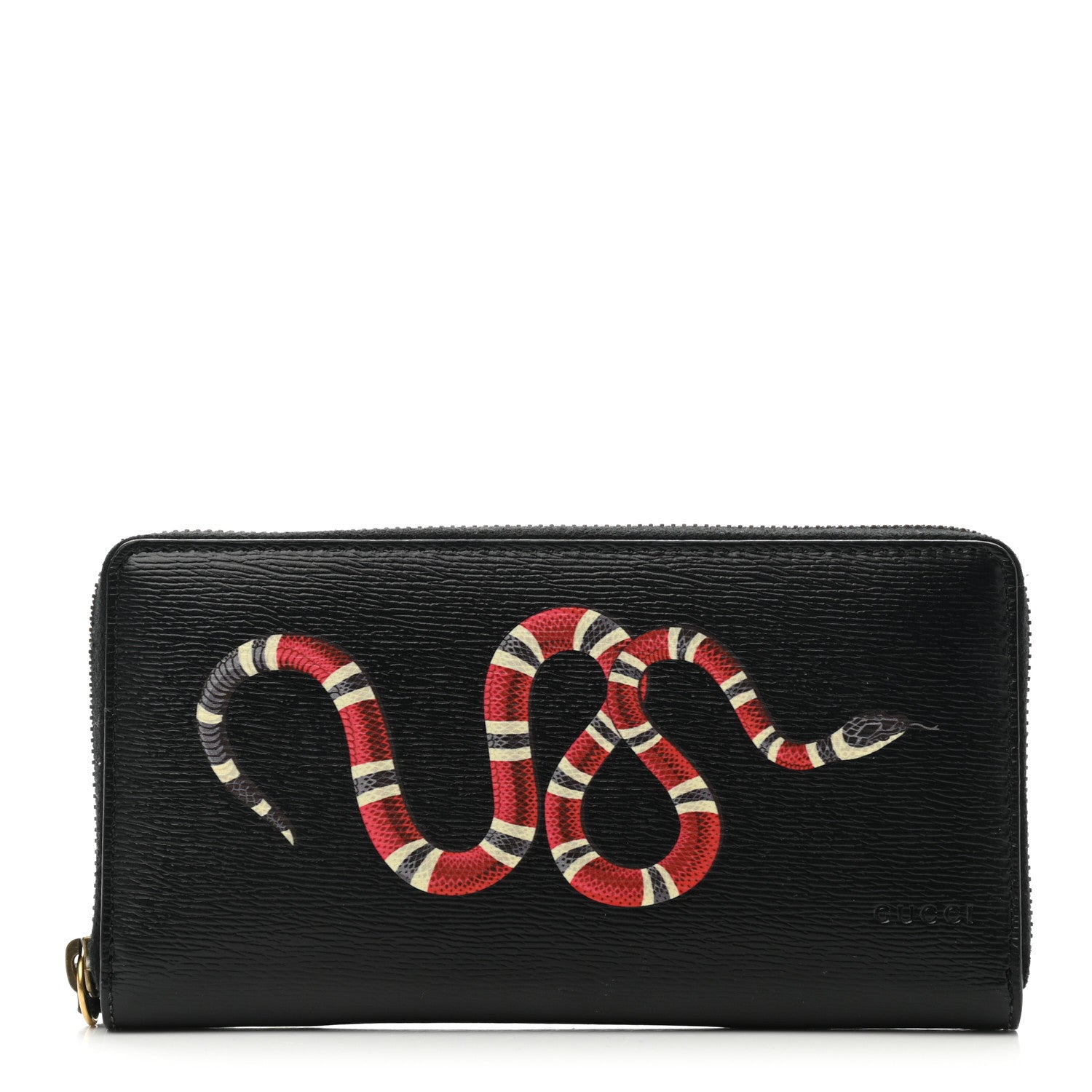 Gucci Calfskin Kingsnake Zip Around Wallet Black 1 of 9