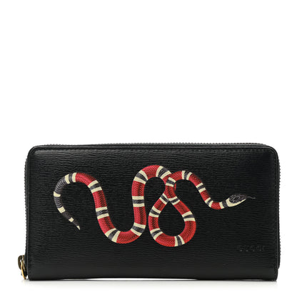 Gucci Calfskin Kingsnake Zip Around Wallet Black 1 of 9
