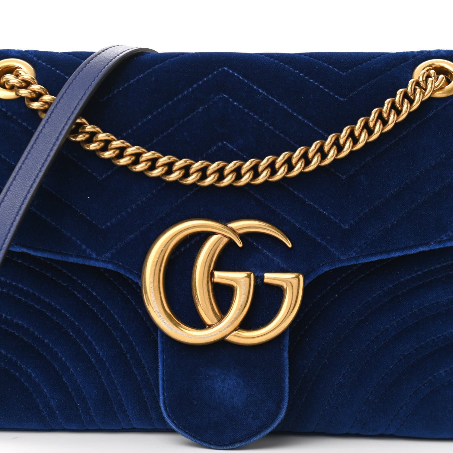 Gucci Velvet Matelasse Medium GG Marmont Shoulder Bag Cobalt Blue 8 of 11