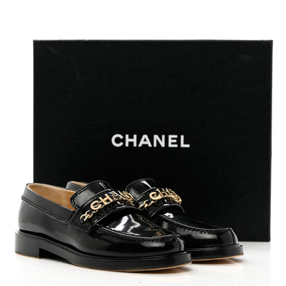 Chanel Shiny Calfskin Logo Loafers 35 Black 18 of 18
