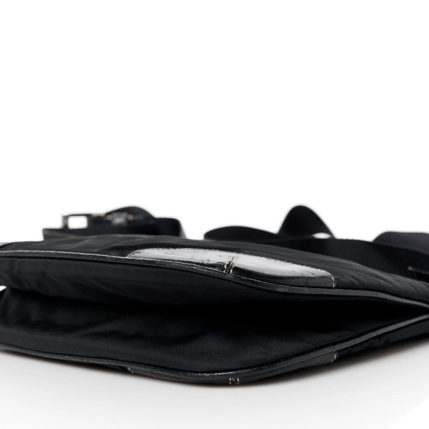 Tessuto Nylon Calfskin Flat Messenger Bag Black