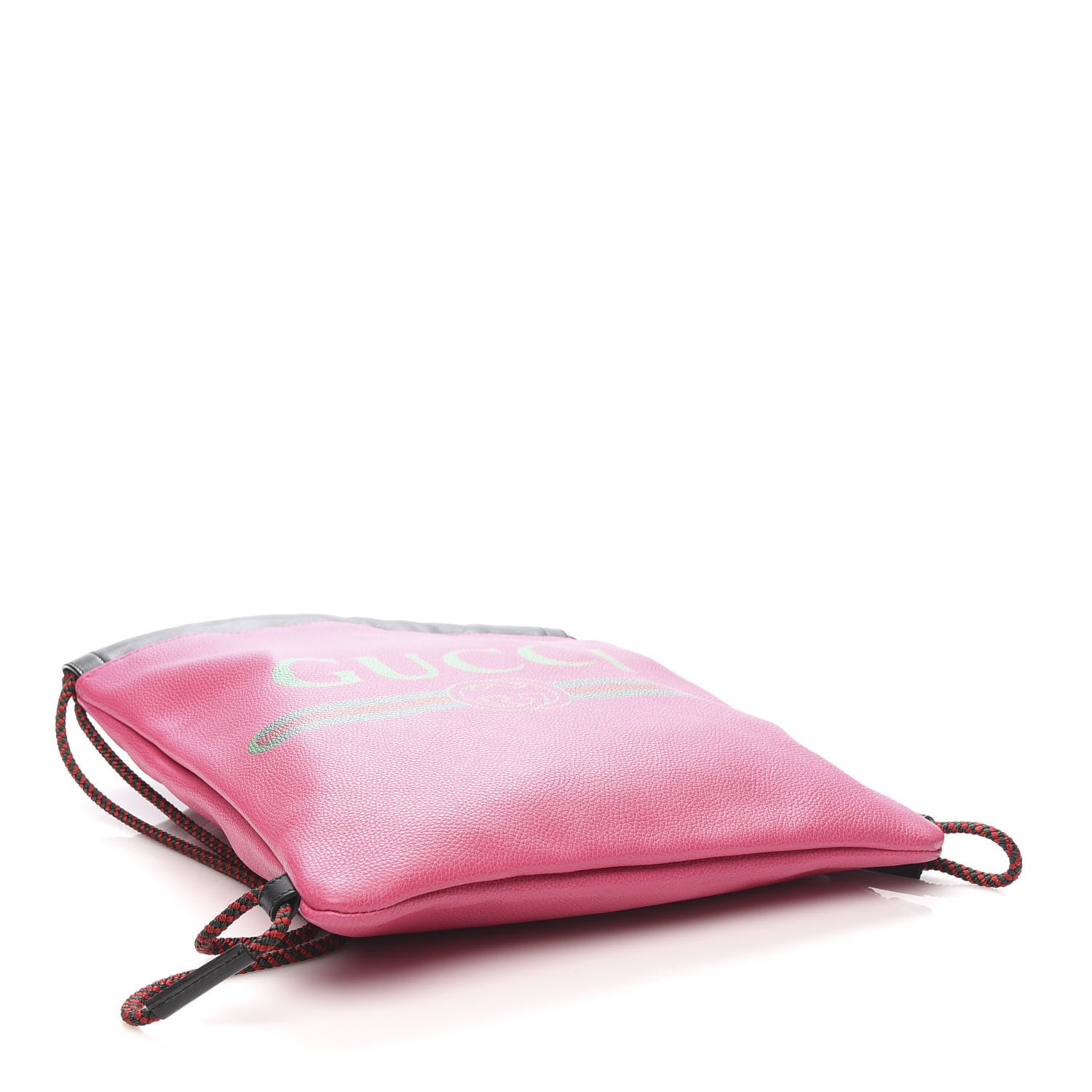 Gucci Grained Calfskin Logo Drawstring Backpack Box Pink Green Black 4 of 10