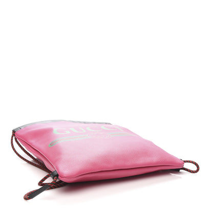 Gucci Grained Calfskin Logo Drawstring Backpack Box Pink Green Black 4 of 10