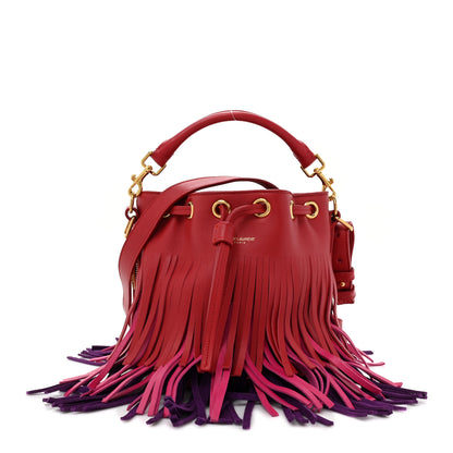 Saint Laurent Calfskin Tri-Color Small Emmanuelle Fringe Bucket Bag Red 1 of 9