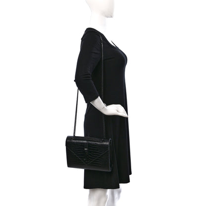 Saint Laurent Calfskin Crocodile Embossed Medium Monogram Envelope Chain Shoulder Bag Black 2 of 9