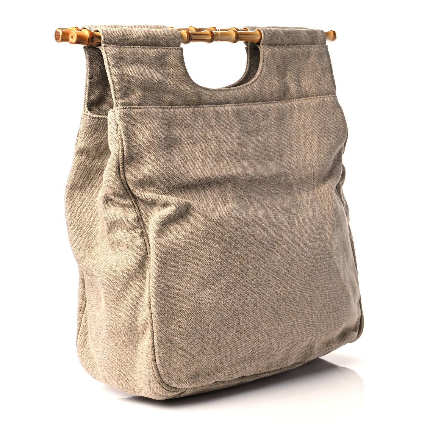 Canvas Calfskin Bamboo Handle Bag Beige