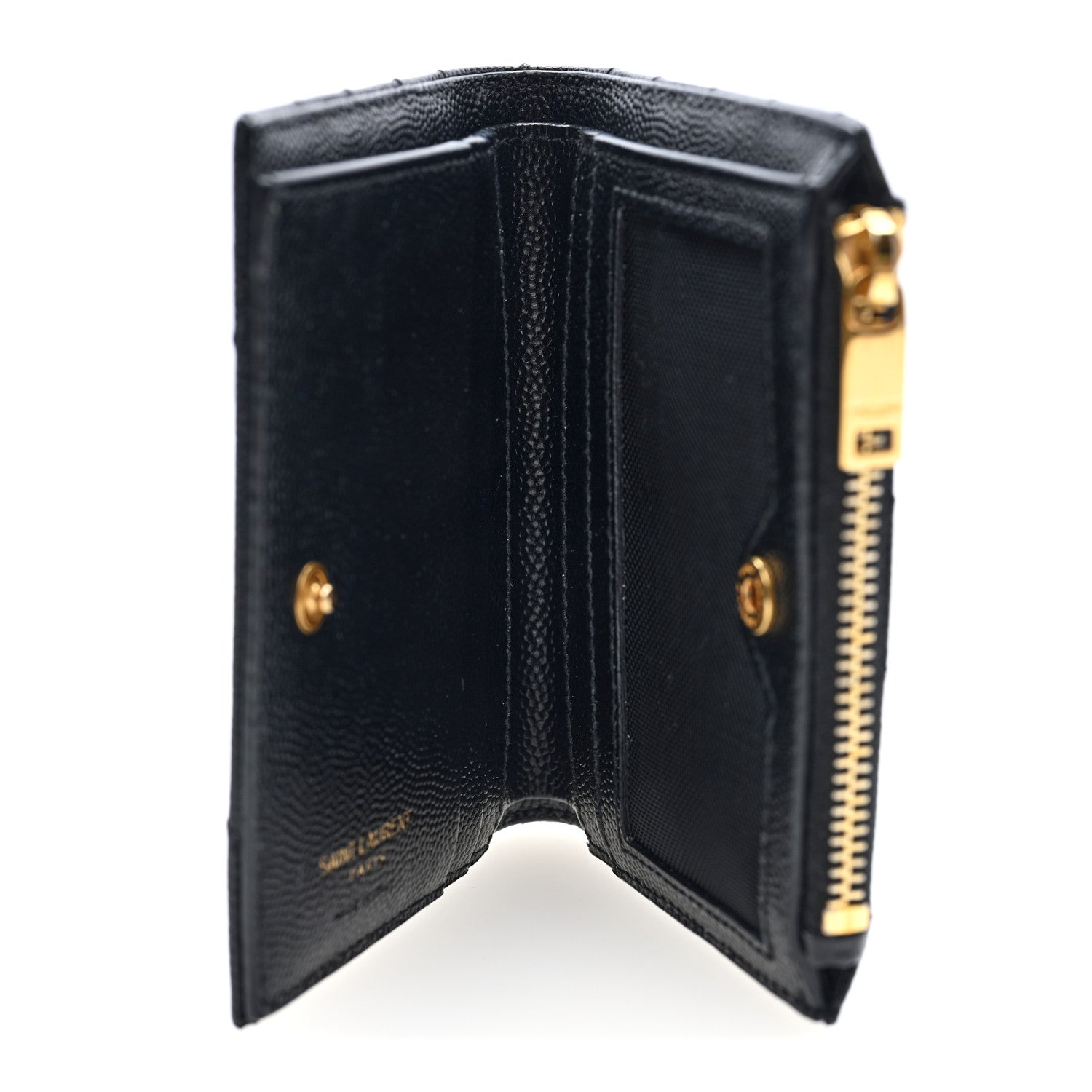Saint Laurent Grain De Poudre Matelasse Chevron Monogram Zipped Card Case Black 5 of 7