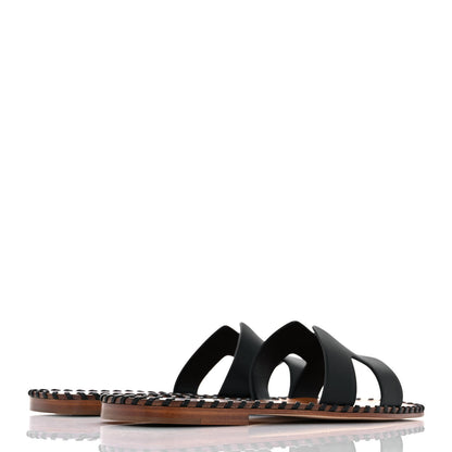 Hermes Box Calfskin Braided Oran Sandals 36 Black 4 of 9